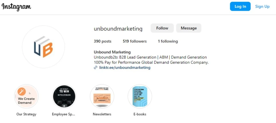 UnboundB2B Instagram page