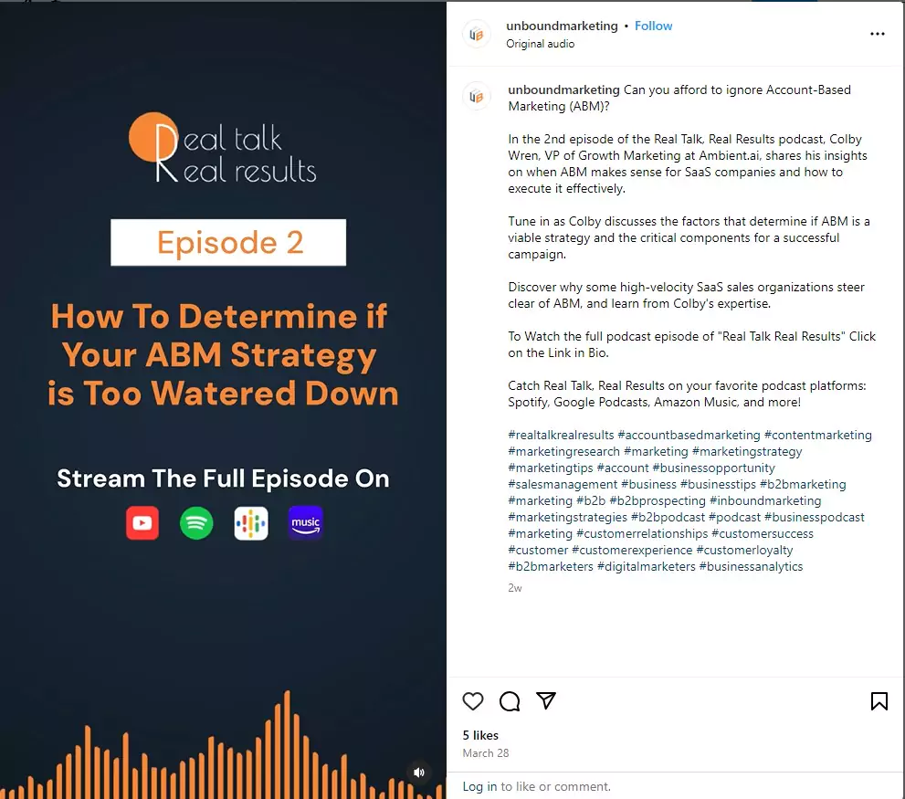 UnboundB2B's Podcast Post on Instagram