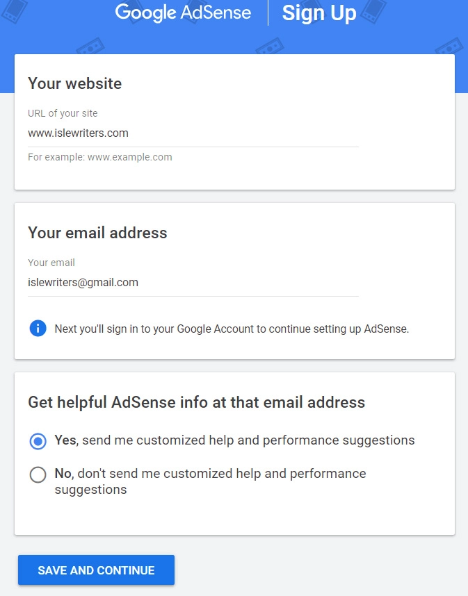 Google Ad Sense sign up