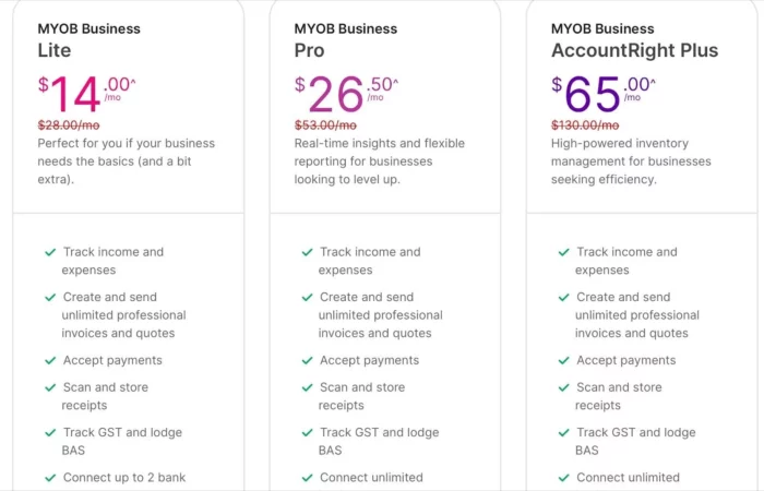 MYOB — transparent pricing