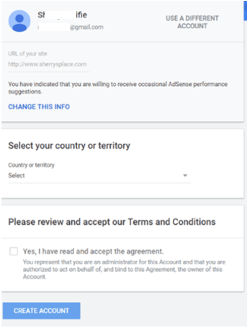 Google Ad Sense create account