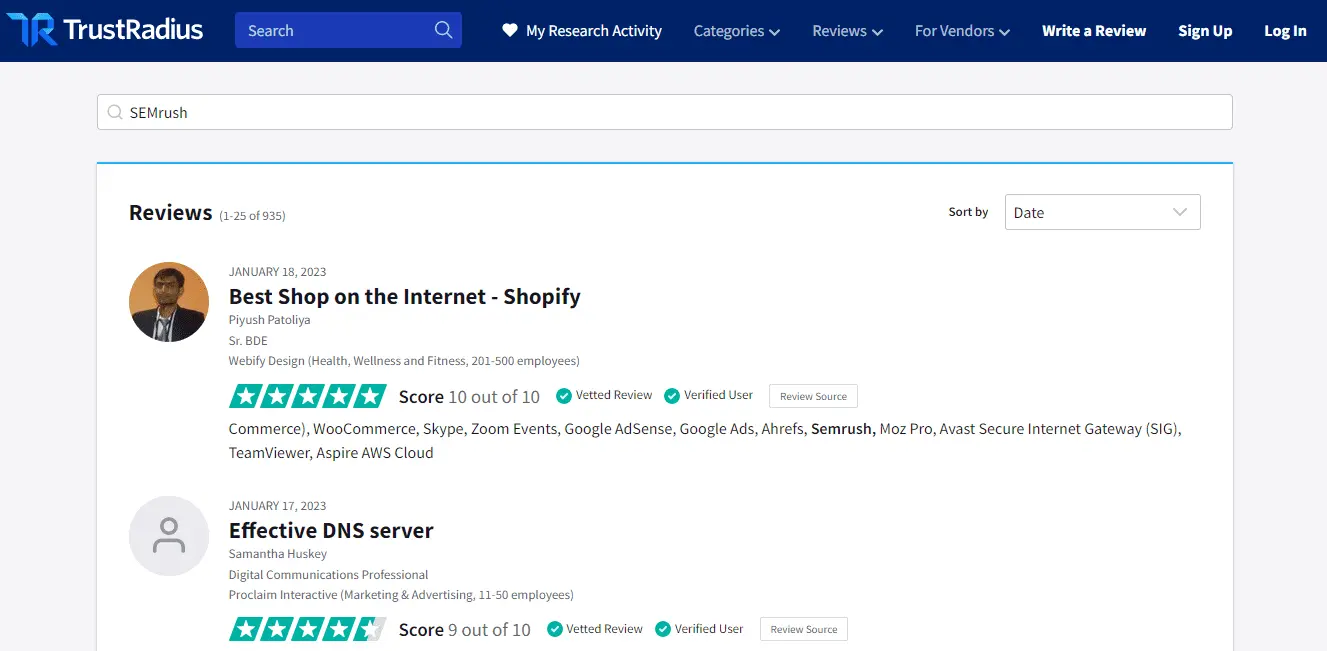 TrustRadius Customer Reviews